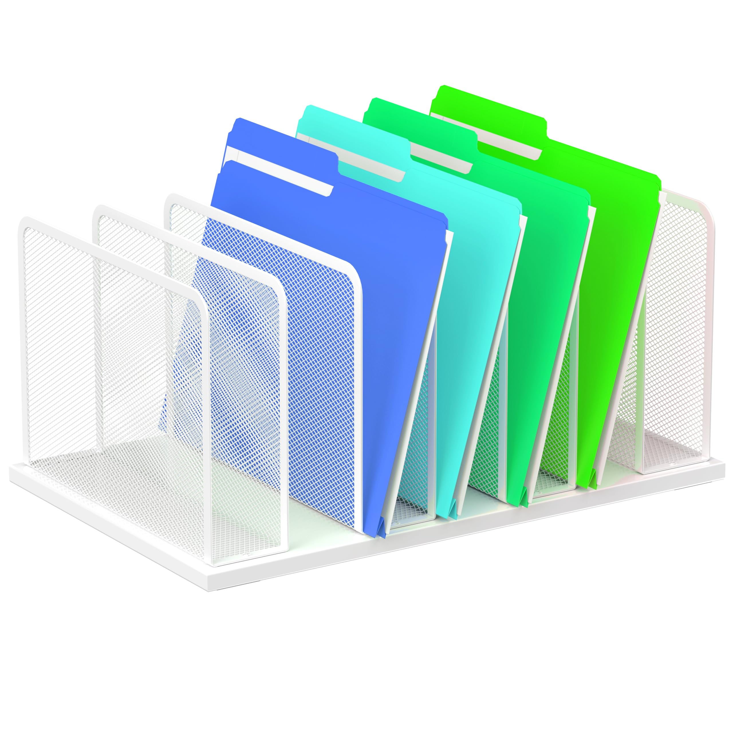 Kuntine.B Desk File Organizer Upright Mesh Desktop Organizer File Sorter Office Organization File Holder for Home, Office & Classroom (White, 1 Pack 7-Section)