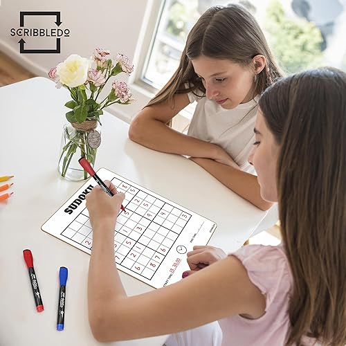 Miniatura 2 de SCRIBBLEDO Sudoku de borrado en seco para niños, rompecabezas de Sudoku para adultos de todas las edades de 9 x 12 pulgadas, pizarra blanca fácil y