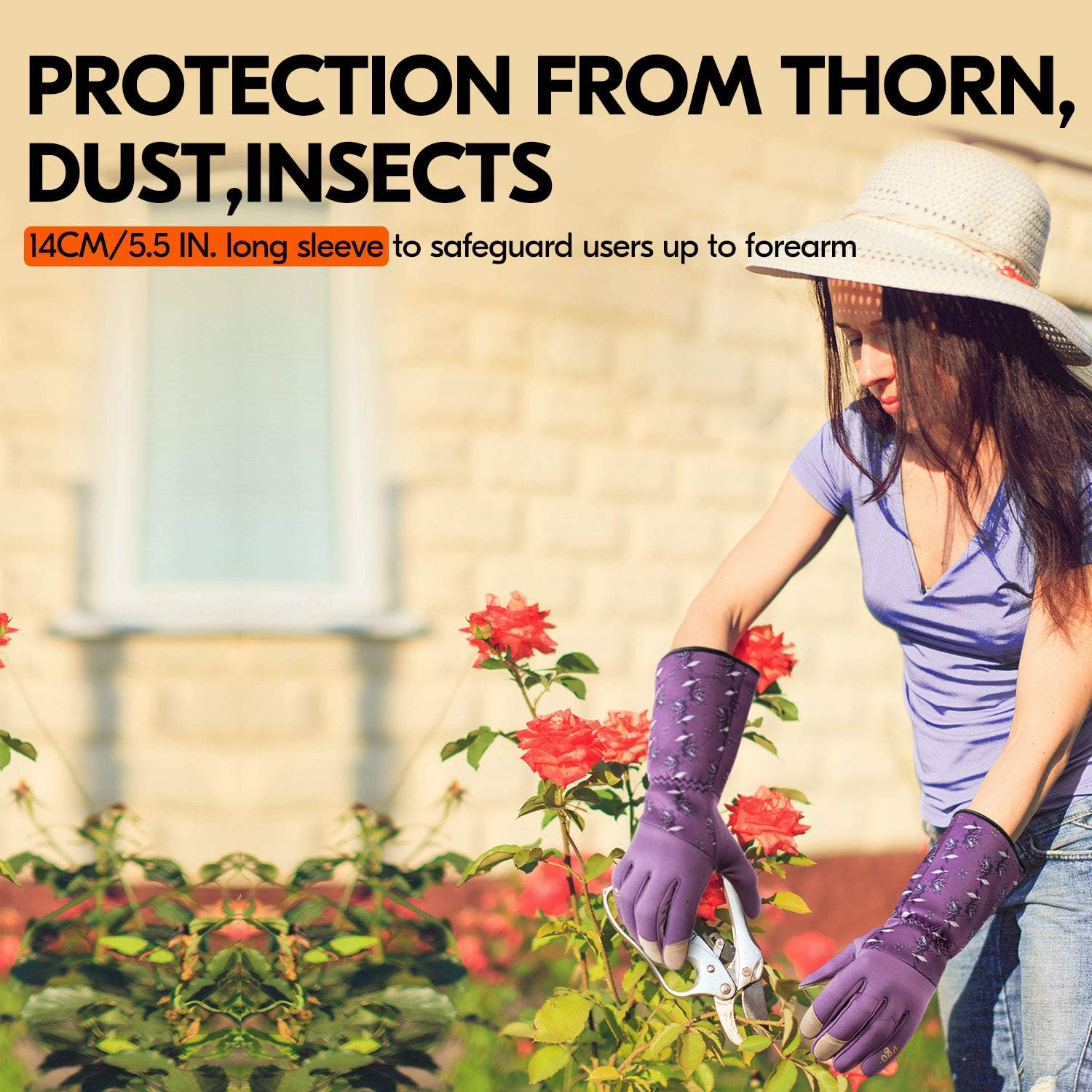 Vgo 1-Pair Women's Synthetic Leather Long Cuff Rose Garden Gloves (Size S, Purple, SL7453) : Patio, Lawn & Garden