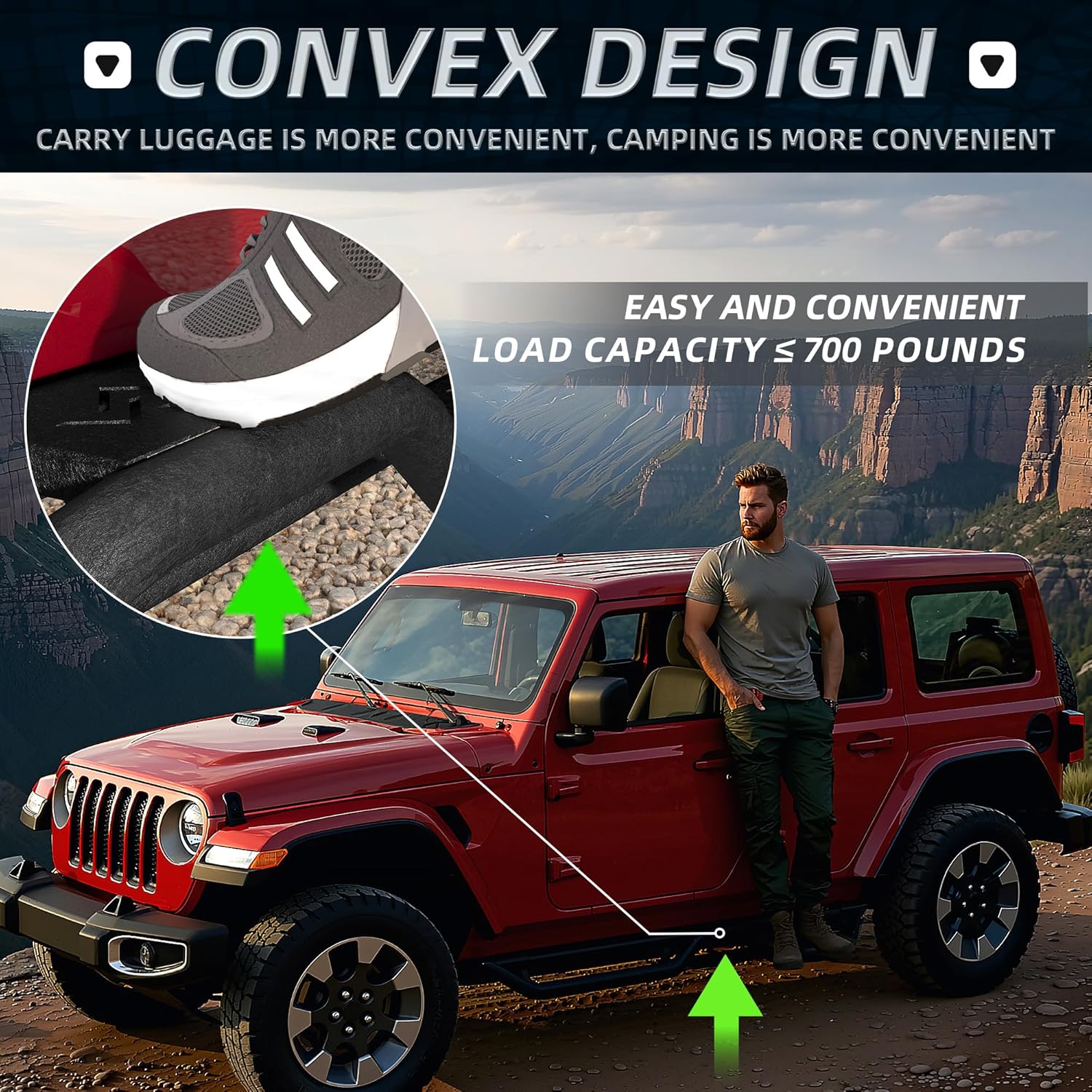 Two-Stairs Running Boards Compatible with 2007-2018 Jeep Wrangler JK 4 Doors, 5" Side Step Rails, Heavy-Duty Black Carbon Steel Nerf Bars(07-18 Jeep Wrangler JK 4-Door)