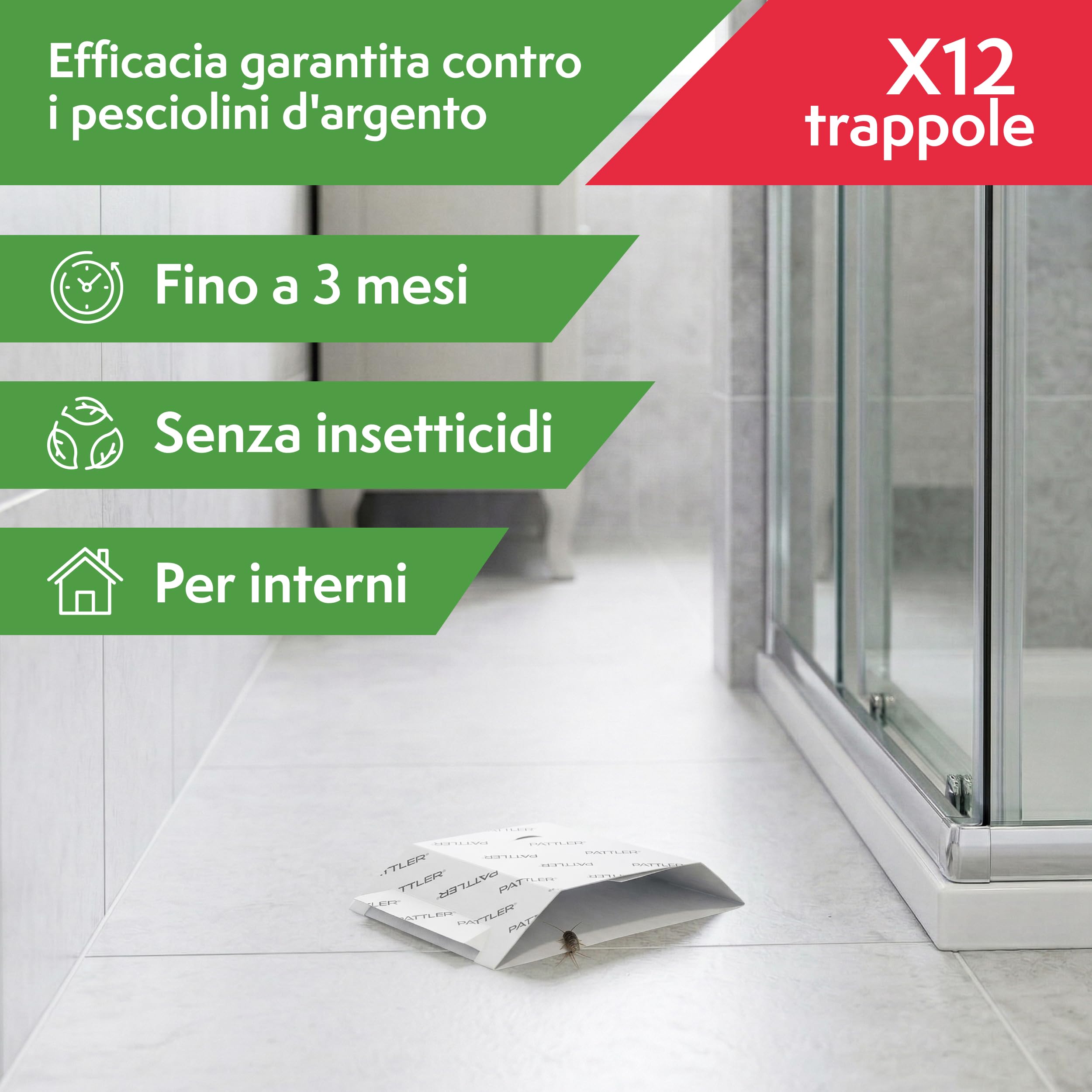 Pattler Trappola Pesciolini d'Argento con Finestre di Controllo – 12 Pezzi. Trappole Pesciolini Argento con Sistema Adesivo Senza Veleno per Eliminarli e Controllarli in Bagno, Cucina e Cantina.