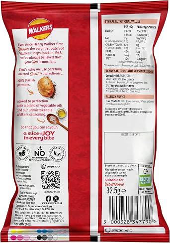 Walkers Ready Salted Crisps 32.5g (Case of 32)