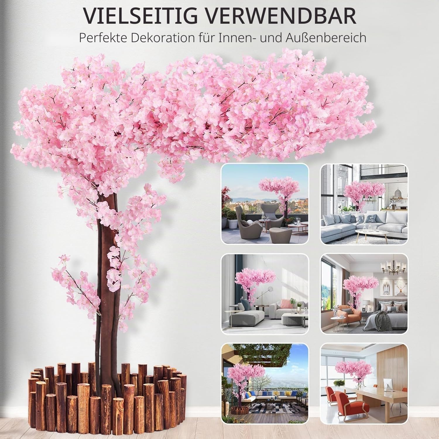 Künstliche Kirschblütenbäume,Japanischer Kirschbaum Künstlich Rosa, Kirschblütenbaum Künstlich XXL,Sakura Baum, für Zuhause,Hochzeit,Party,Garten,1.8x1.5m/5.9x4.9ft