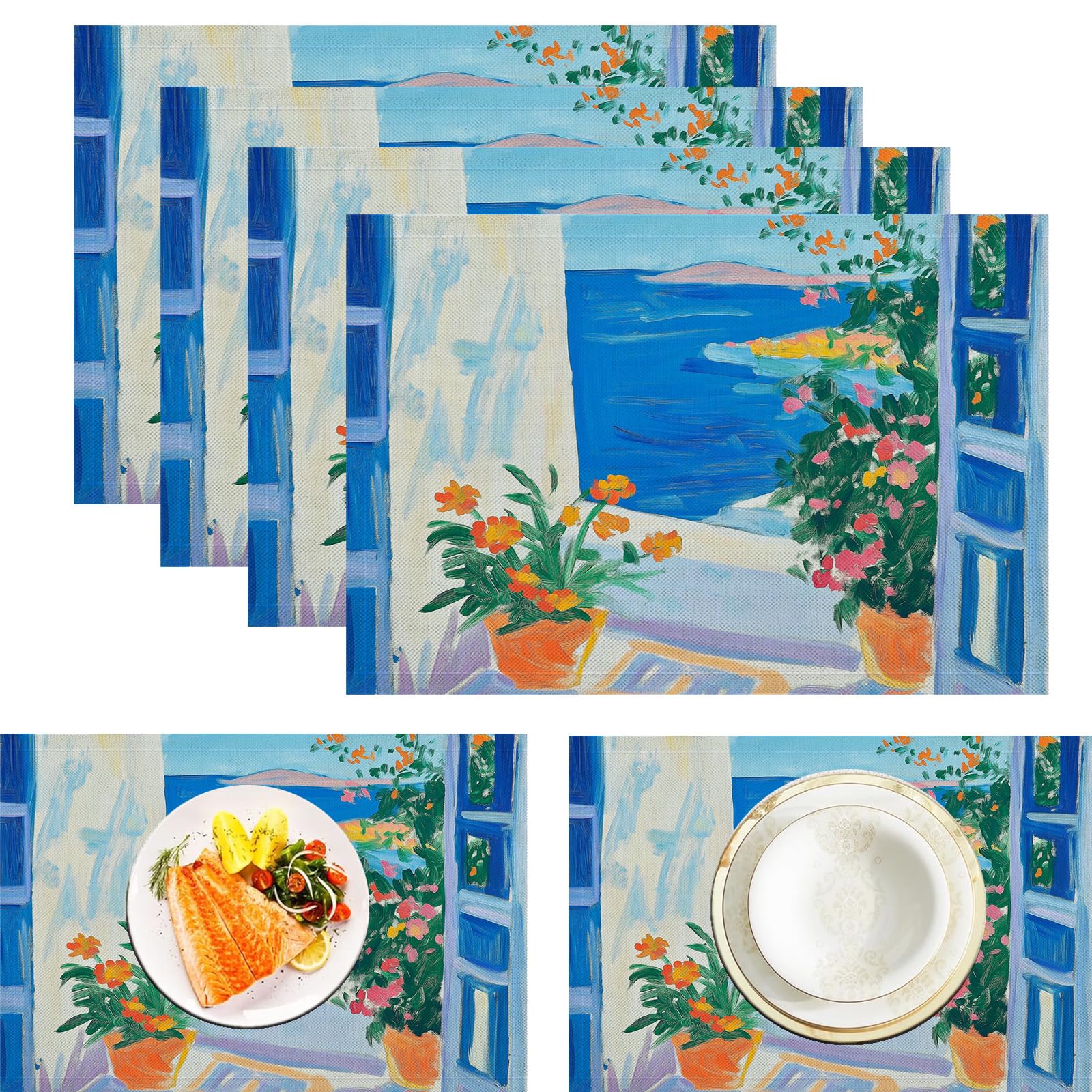 Set de 6 de table lin tissu vue sur la mer pour des repas chaleureux en famille