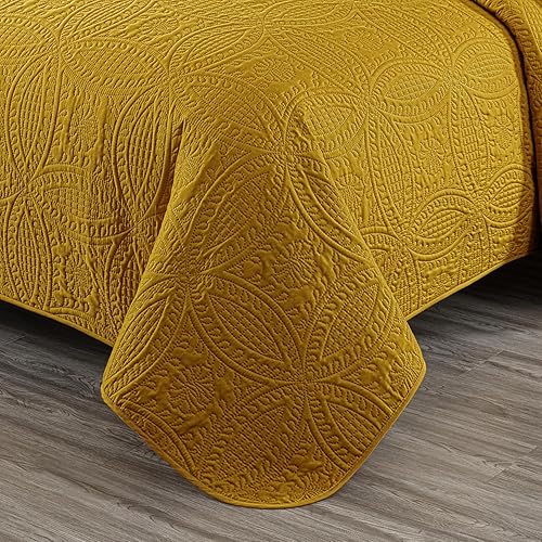 Miniatura 4 de Chezmoi Collection Austin - Juego de colcha tamaño King de 3 piezas Pinsonic acolchada de gran tamaño, tamaño King, mostaza