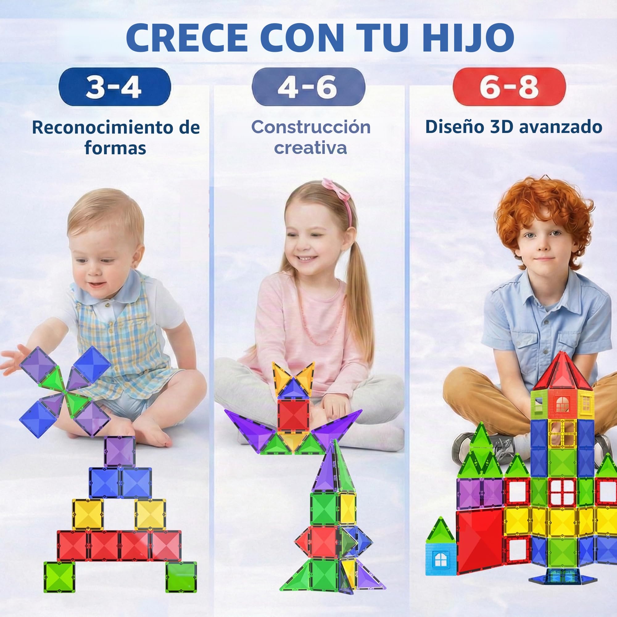Juguete de Bloques de Construcción Magnéticos – Bloques Magnéticos Educativos Stem para Niños, Aprendizaje Creativo Sensorial Montessori para Bebés y Niños de 3+ Años – 57 Piezas