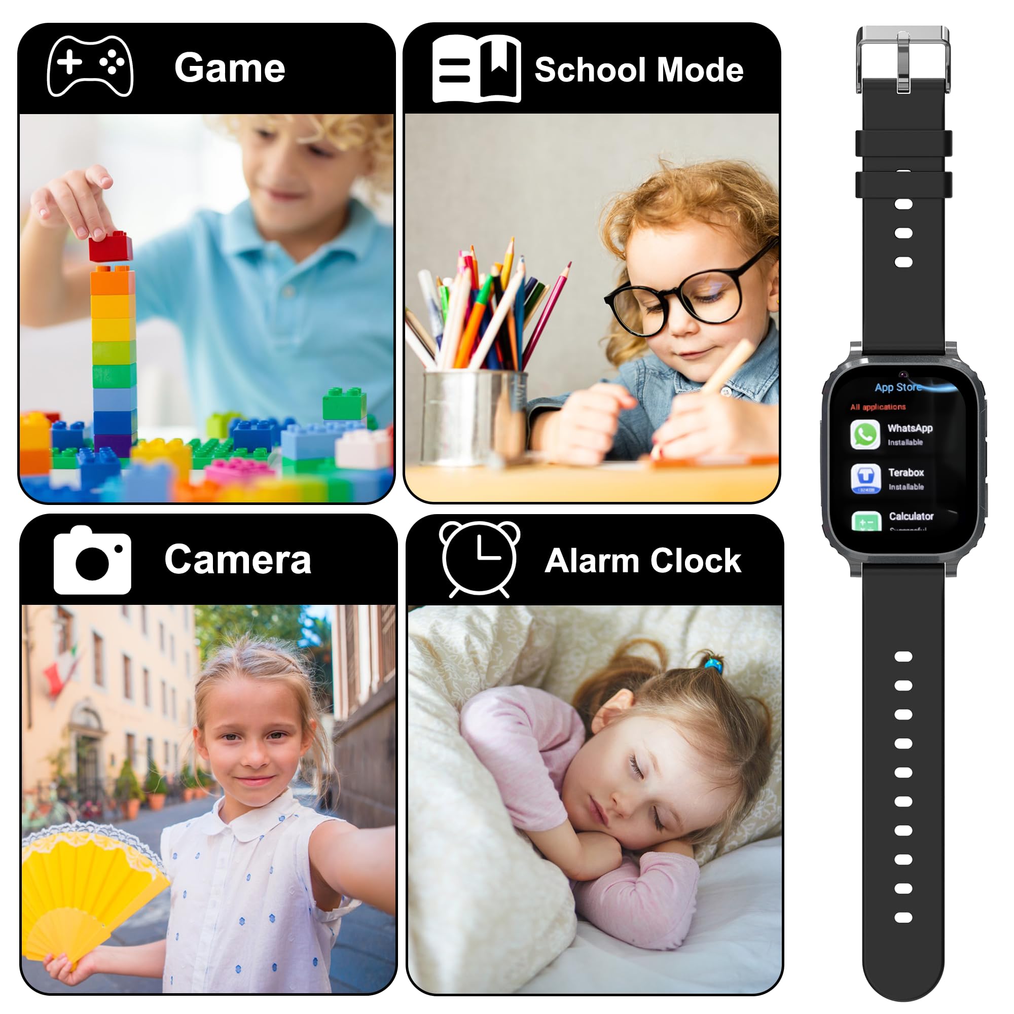 4G Reloj Inteligente Niño, Smartwatch Niños GPS y Llamadas,IP68 Impermeable Reloj GPS Niños Localizador y Llamadas Videollamada Teléfono SOS Chat Despertador Juego