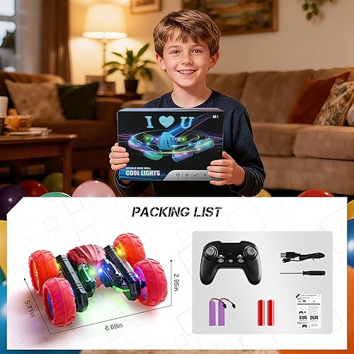 Miniatura 6 de 82.4 F Coche de control remoto, auto de carreras RC giratorio de 360 con luz para la rueda de los faros, rollo de doble cara de 2.4Ghz 4WD Rock