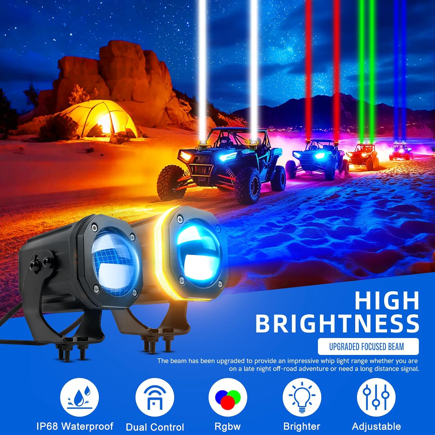 Whipless Led Whip Lights,Spot Beam Pod with Turn Signal Light RGBW Whip Lights for Side by Side with Switch & Remote Chase Light Antenna Whipless Whip for ATV UTV Can am Polaris RZR SXS Golf Cart Jeep