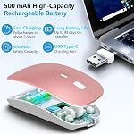Wireless Mouse for MacBook & iPad, Bluetooth 5.2/3.0 & 2.4G USB-C/USB-A, Rechargeable Silent Slim Mouse with Multi-Device Switching & Activity Mode to Prevent Screen Lock - Rose Gold