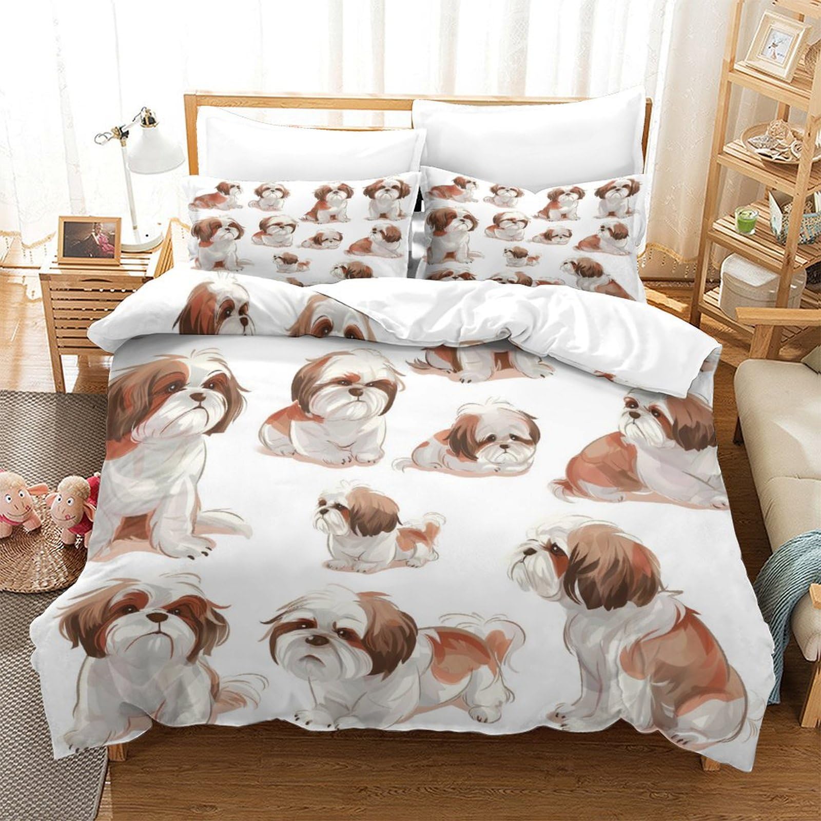 TNFHSOFT Shih Tzu Dog 3D Printed Quilt Cover Design Duvet Cover Set Bedding Set,Soft Microfiber,Hidden Zipper Boys And Girls Super King（260x220cm）