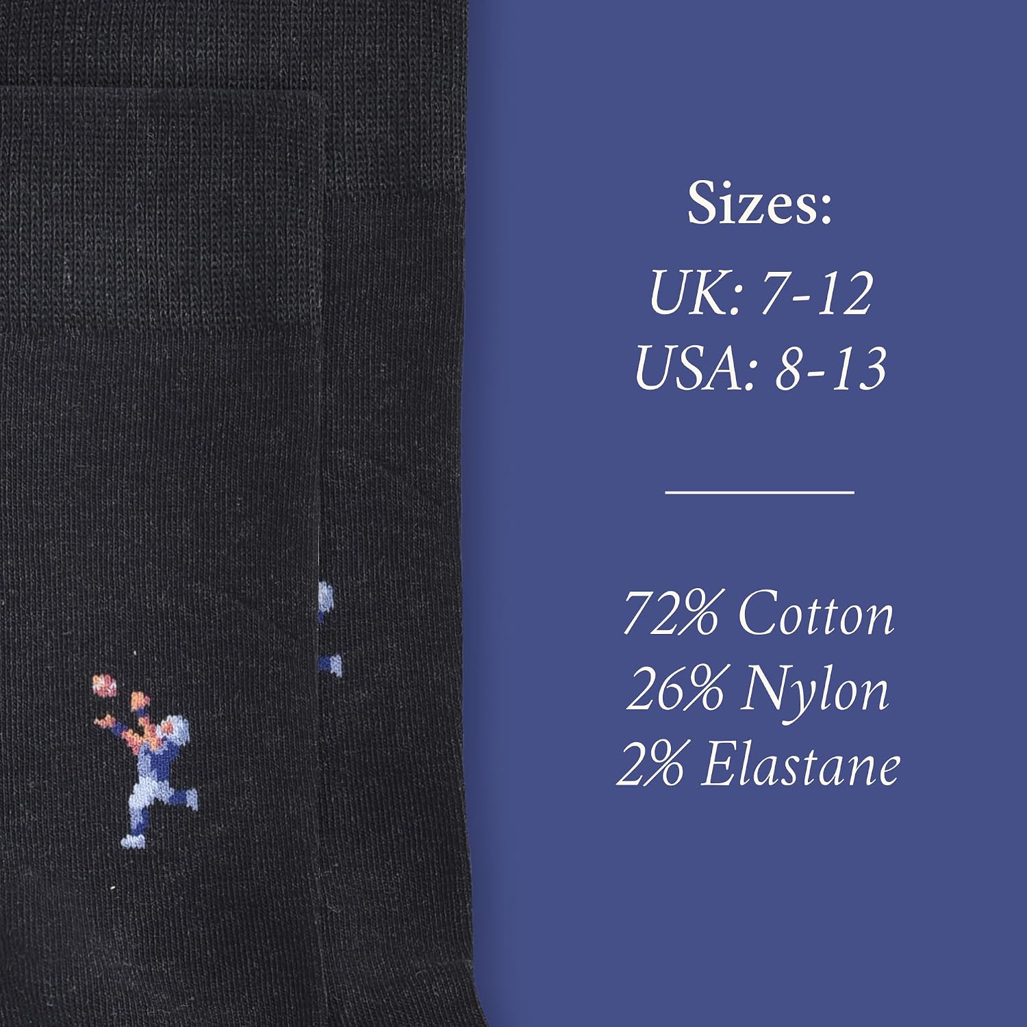 The Furious Football Player Socks - Funny Football Socks - Funny Gifts for Men - 1 Pair, Size 8-13, Navy Blue - Awesome Football Gifts