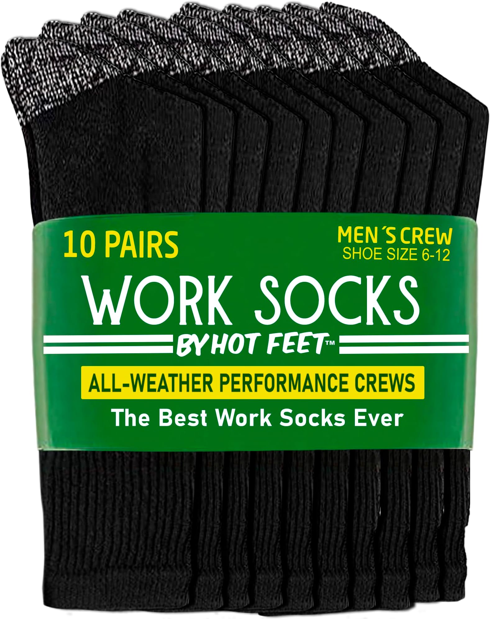 HOT FEET Work Socks for Men, Long All Weather Boot Crew Cotton Socks, Cushioned, Moisture Wicking, Stocking Stuffers