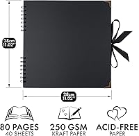 Vista 2 de Bstorify Álbumes de fotos cuadrados grandes de color negro, 80 páginas (11 x 11 pulgadas) de papel kraft grueso, libro de recuerdos, cierre