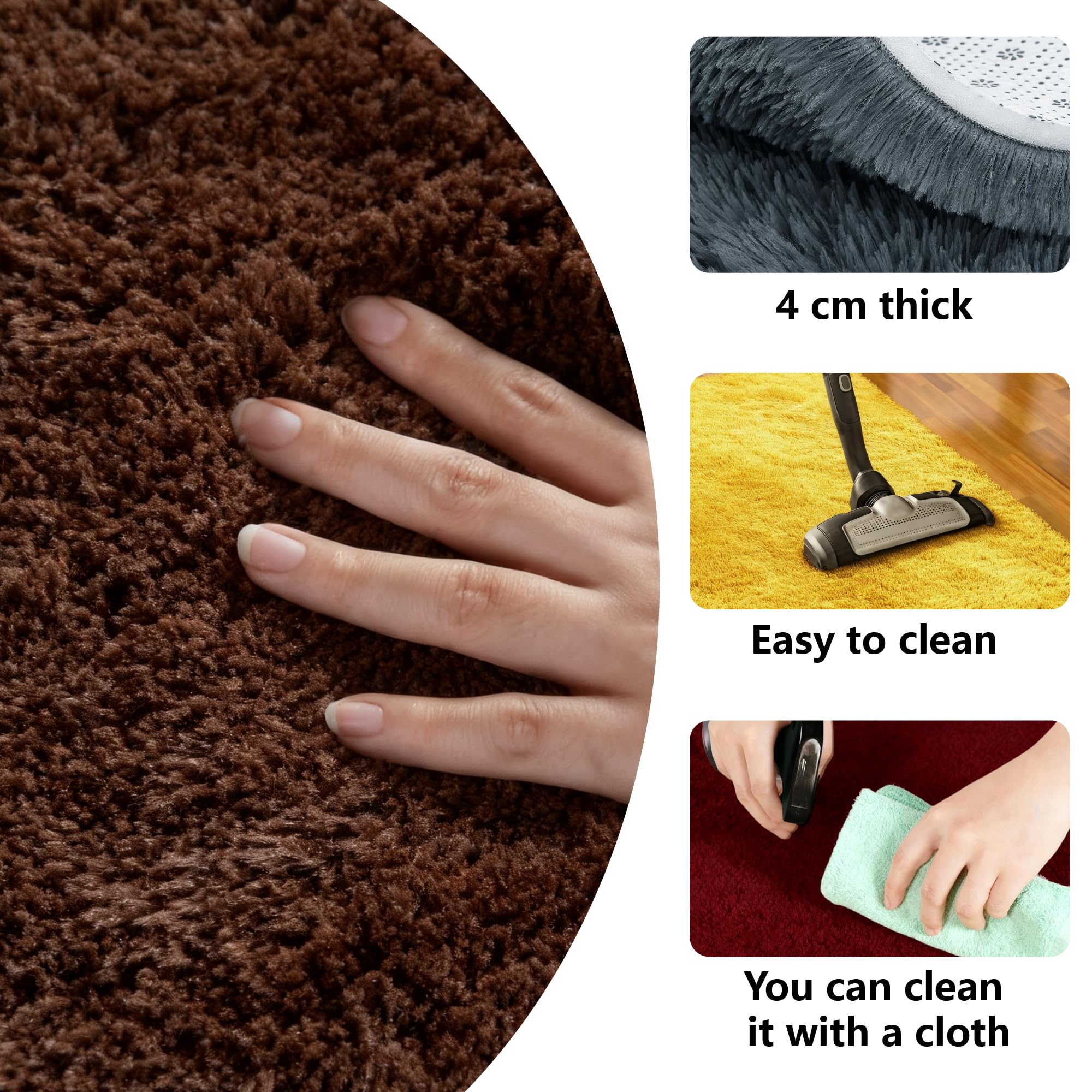 Tapis Chambre 100 x 170 cm Shaggy, Dessous Antidérapant, Ultra Doux, à Poils Longs Tapis Moelleux à Poils Lavable Antidérapant pour Chambre avec Dessous, Gris Clair