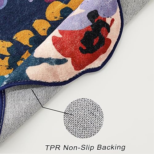 Miniatura 5 de Alfombra redonda de estilo bohemio de 5 pies para dormitorio, sala de estar, cocina, dormitorio, pelo bajo, lavable a máquina, alfombra suave de