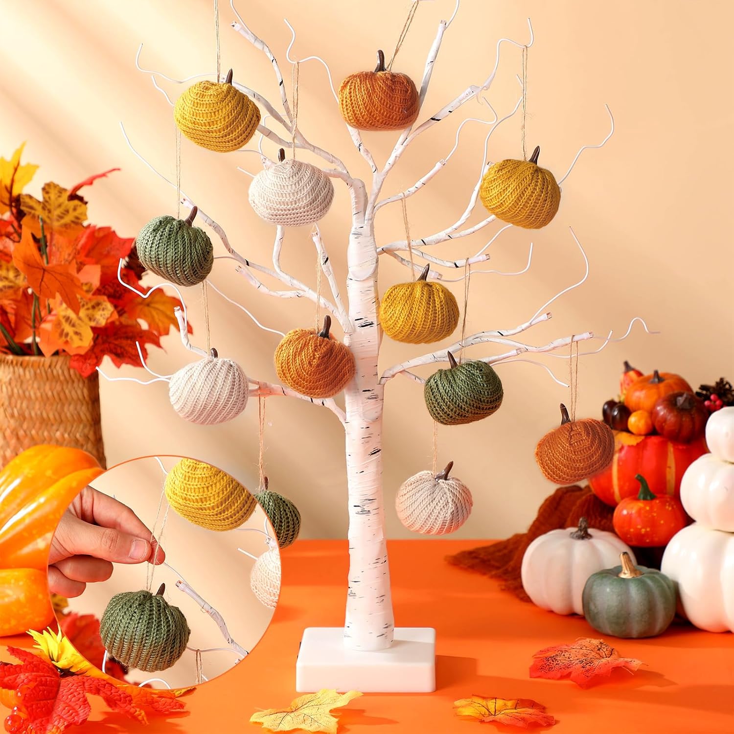 12 Pcs Mini Knit Pumpkins Fall Pumpkin Ornaments Thanksgiving Small Fall Crochet Ornaments Decorative for Autumn Rustic Farmhouse Harvest Decoration (Mini Autumn Set) - Image 4