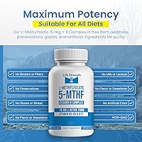 Vista 5 de L-metilfolato de 15 mg + complejo de vitamina B - 5-MTHF, B6 y B12 metilcobalamina - 60 cápsulas - Folato de metilo activo de fuerza profesional