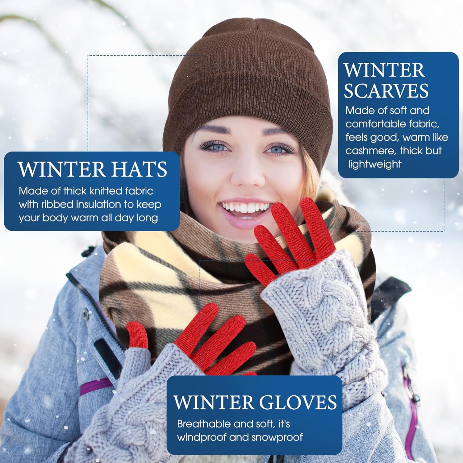 Cuffbow Unisex Winter Accessory Set Adults Winter Kit Included Scarves Warm Beanie Hats Knitted Gloves - Image 6