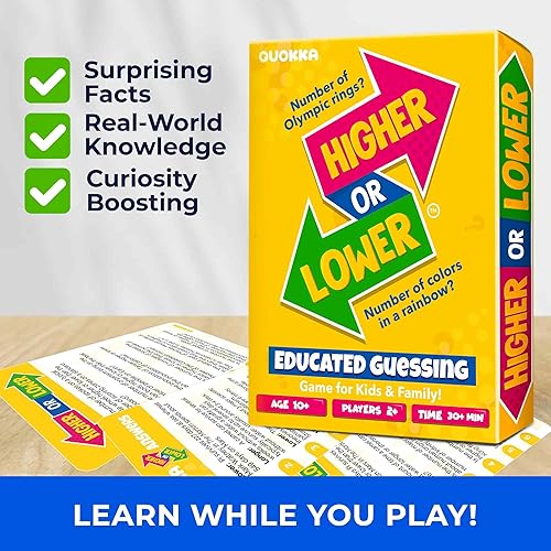 Miniatura 5 de QUOKKA Juegos de mesa de trivia para niños y adultos - Versión V2.0 - Juego de mesa de noche familiar 4 tarjetas de trivia superiores o inferiores