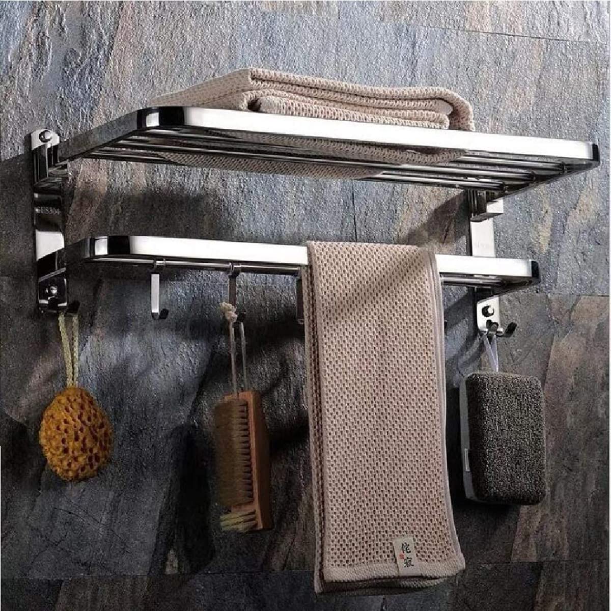 Handtuchhalter, Klappbarer Handtuchhalter Wand Edelstahl Gebürstet, 40-80CM Handtuchstange Bad Wandmontage mit Haken, Anti-Rost Handtuchregal Ohne Bohren für Badezimmer Küchen Toilette(Size:80cm)