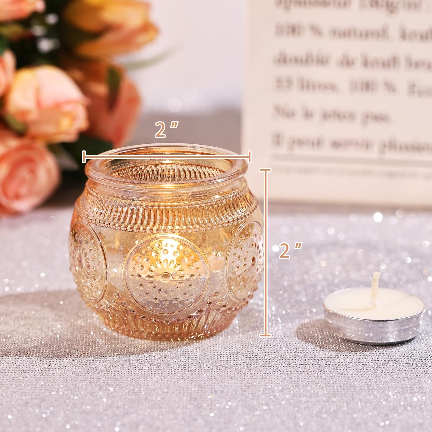 LAMORGIFT 24 Pcs Gold Candle Holders Bulk- Floral Style Tealight Candle Holders for Wedding Table Decor, Gold Centerpieces for Table, Bridal Shower, Birthday, Reception Party Decorations