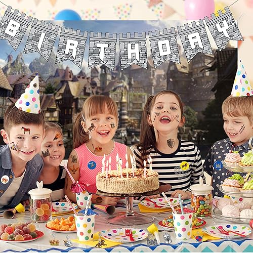 Miniatura 7 de 288 tatuajes temporales medievales de castillo de caballero, corona, castillos medievales, suministros de decoración para niños y adultos, disfraz