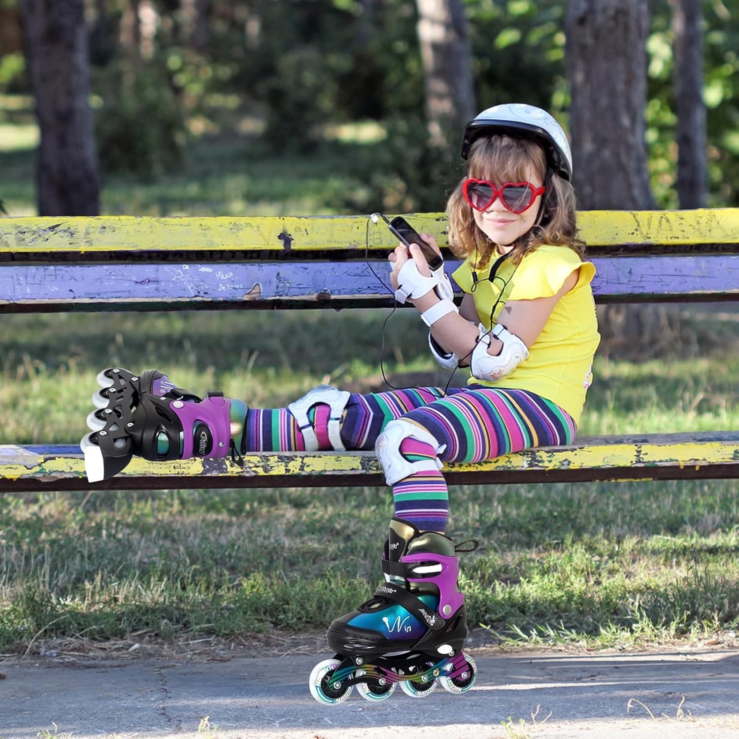 Nattork Adjustable Inline Skates for Kids Teens with Light-Up Wheels, Gradient Color Smooth Glide