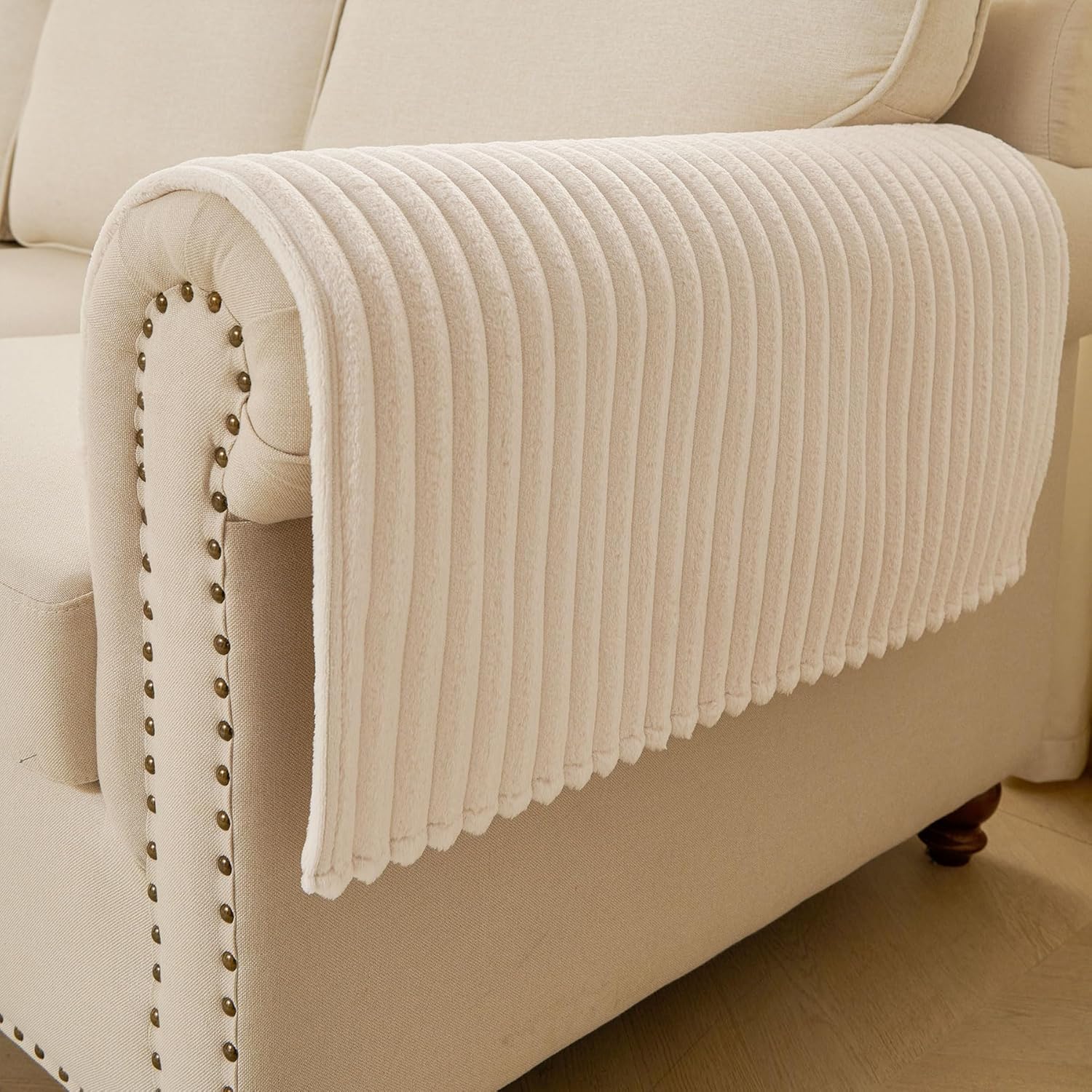 HAOMAIJIA Non-Slip Couch Armrest Covers for Sofa,Fuzzy Couch Arm Covers Set of 2,Washable Thick Soft Recliner Chair Arm Cover Protectors (Off White, 23" x 23" 2 Pack) Off White 23" x 23" 2 Pack