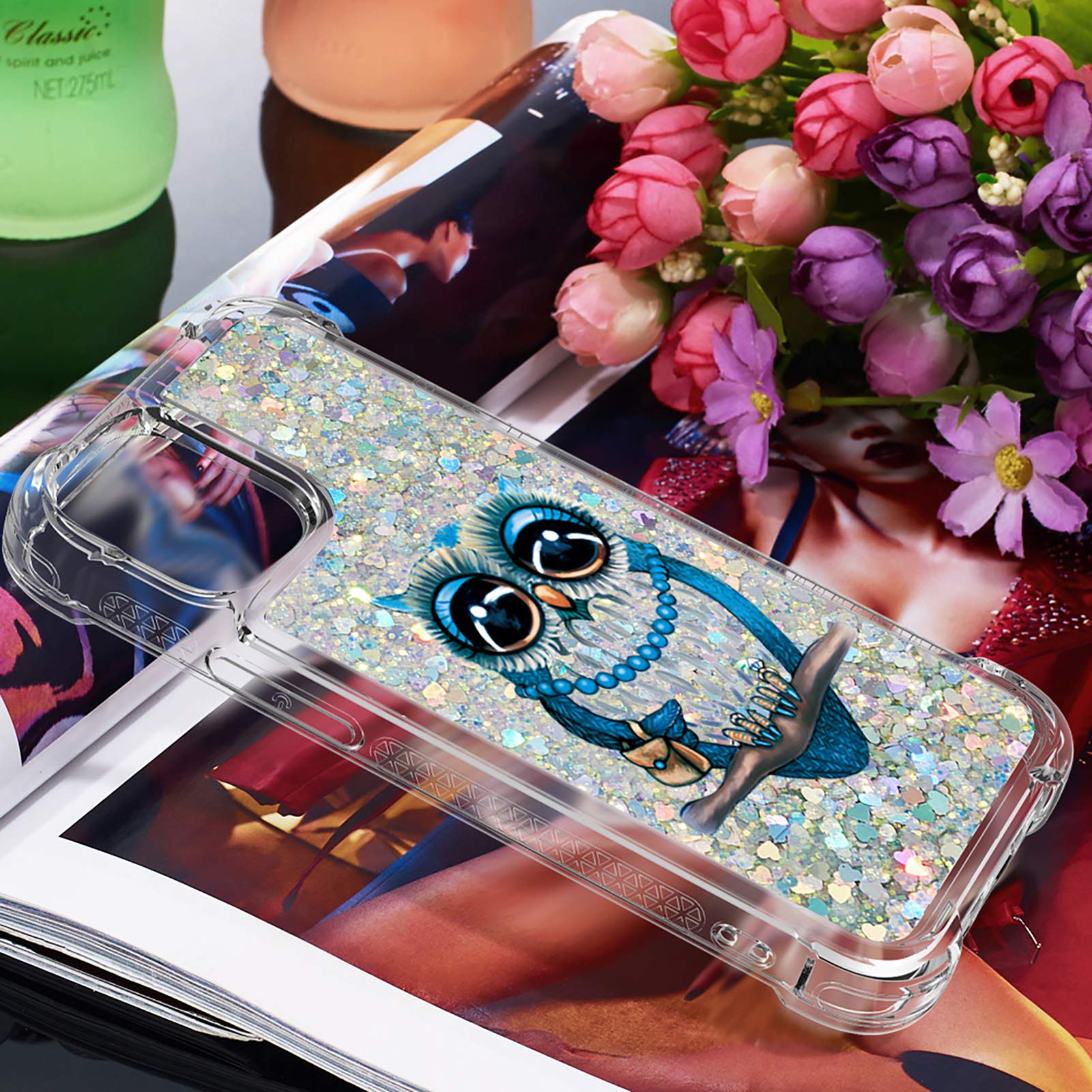 Custodia Per IPhone 11 Pro Max Con Glitter Effetto Quicksand – Cover TPU Morbida Con Scintillii, Motivo Gufo (YB)