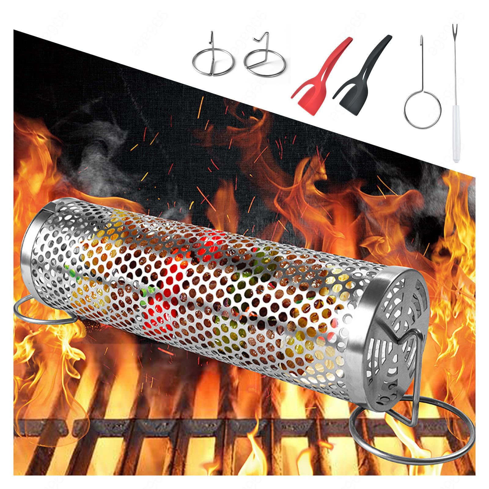 Panier à Griller Roulant, Avec Manche Et Fourchette Panier De Gril Universel, Pour LéGumes, Frites, Poisson,Style2