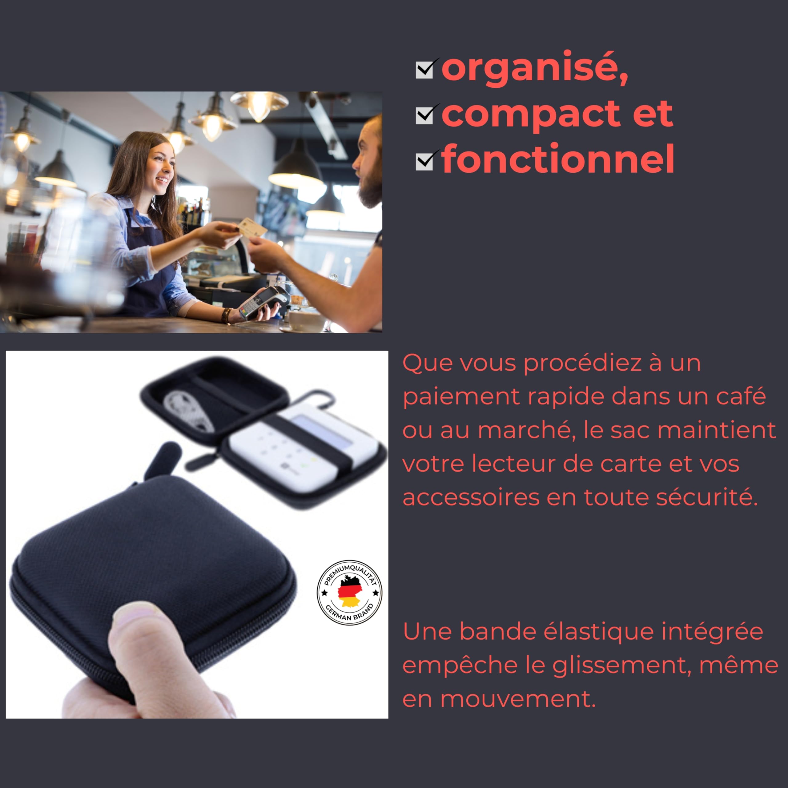Sac Compatible avec Terminal de paiement SumUp Air Coque de Protection Rigide pour Lecteur de Cartes Antichoc résistant à la poussière étanche Housse de Transport Accessoires Noir
