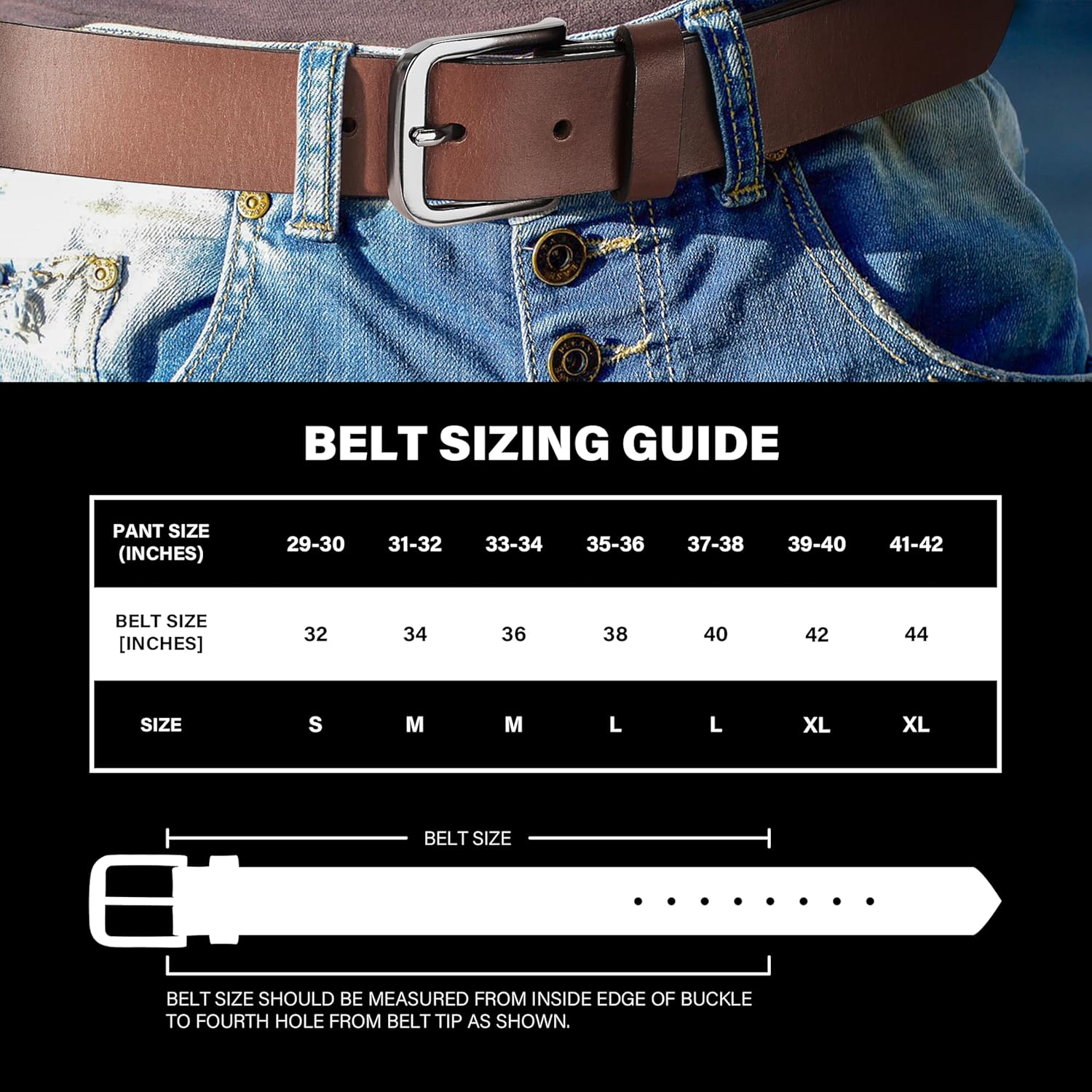 Wrangler Men’s Full Grain Genuine Leather 35mm Thick Casual Belt for Jeans, Pants - Image 3