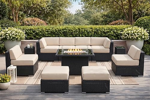Fully Assembled 11 Piece Outdoor Aluminum Wicker Patio Furniture with