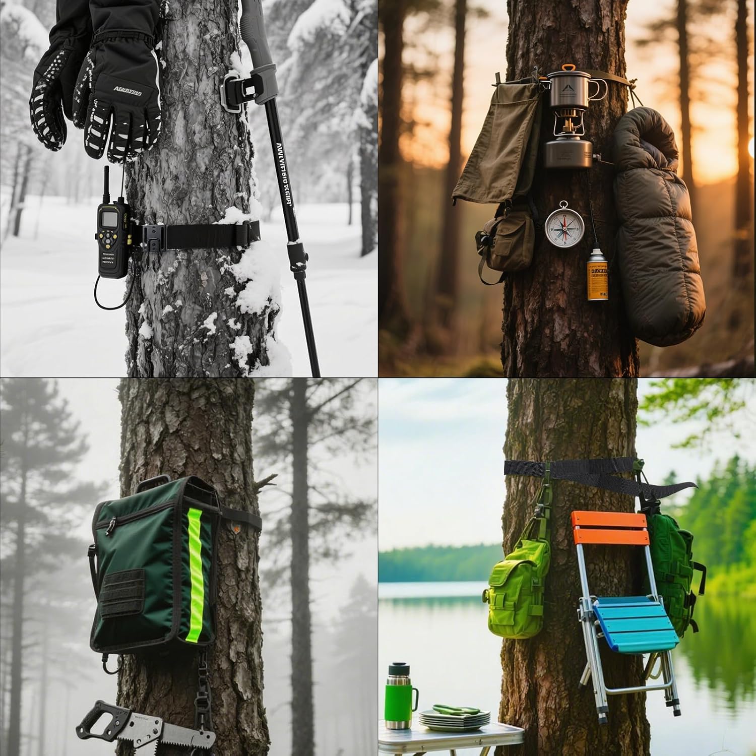 ElephantBird Tree Stand Strap Bow Hanger, Thick Strap Bow Hanger for Hunting, Tree Stand Gear Hanger with 4 Metal Bow Hooks & 2 Small Hooks