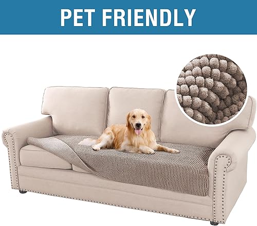Miniatura 2 de H.VERSAILTEX Funda de felpilla de felpa para cama de perro, funda gruesa y suave para sofá de 3 cojines, funda antideslizante para sofá de 3 plazas,
