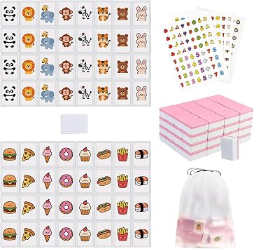 Vita Mahjong Game Set with Stickers, 65 Tiles DIY Plastic Mahjong Block Set, 2 Player Seaside Escape Push Tiles Game Pink