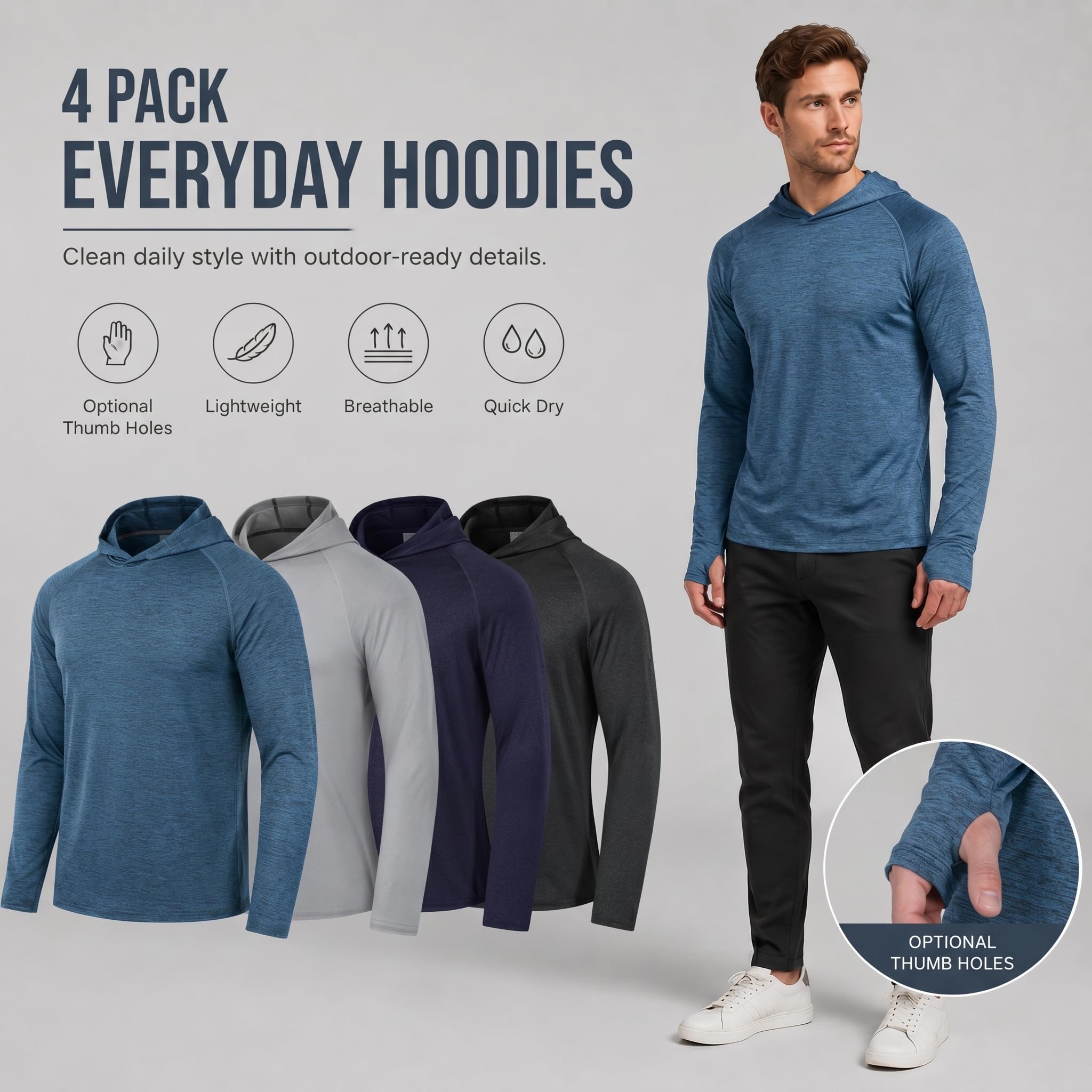 OYGSieg Sudaderas deportivas con capucha para hombre, camisas de pesca de manga larga para hombre, UPF 50+ SPF UV, camisetas de protección solar