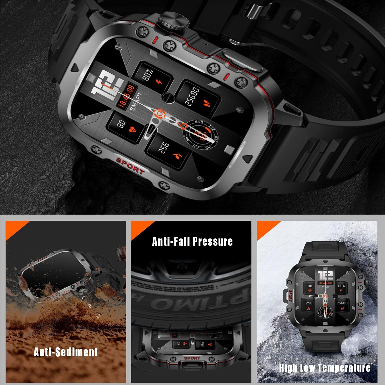2 szt. inteligentny 2,58" HD Touch Smartwatch dla mężczyzn i kobiet, wodoodporny do sportów na świeżym powietrzu ze 100 trybami sportowymi monitor tętna,Beige