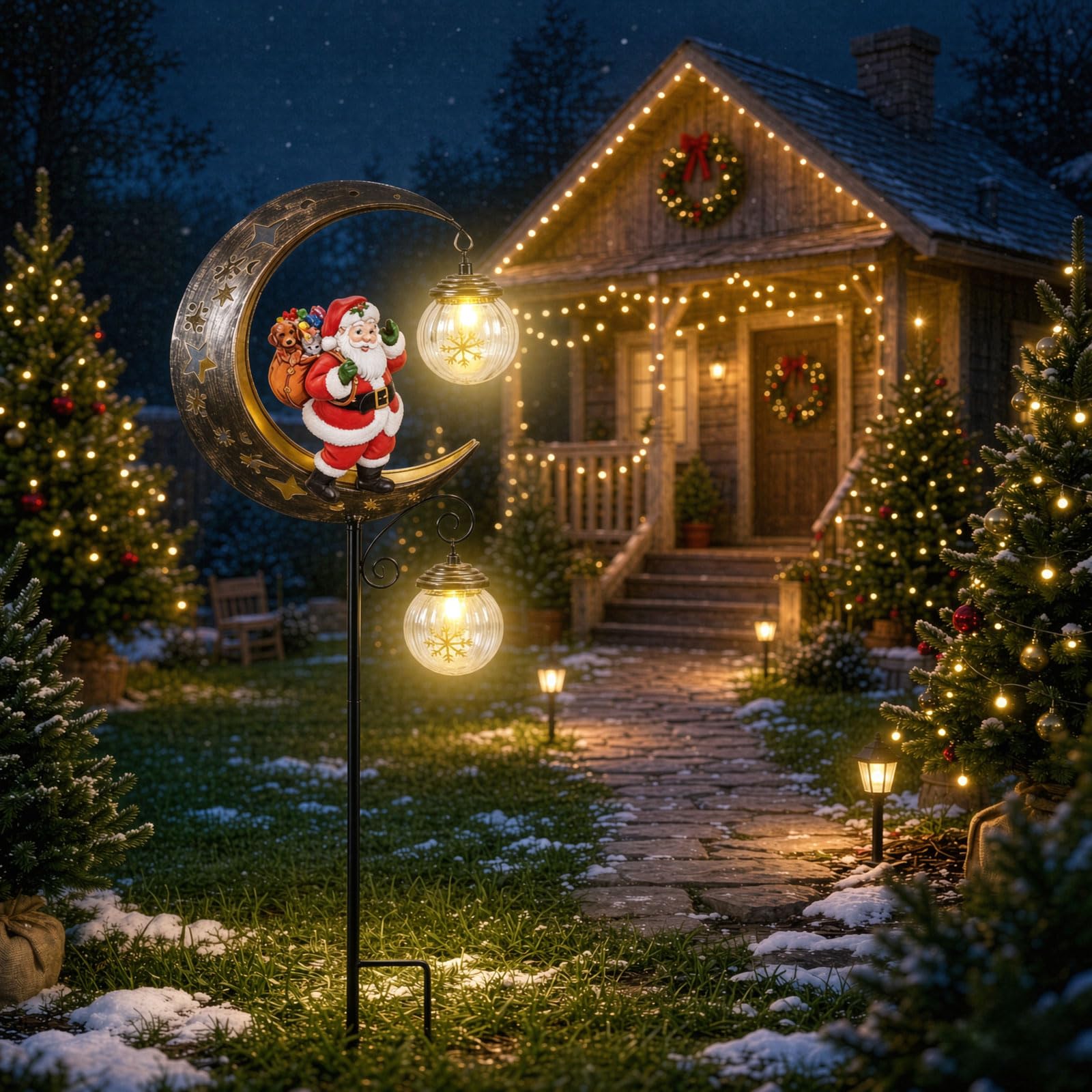 Christmas Santa Snowman Stake Light, Solar LED Pathway Decor (E)