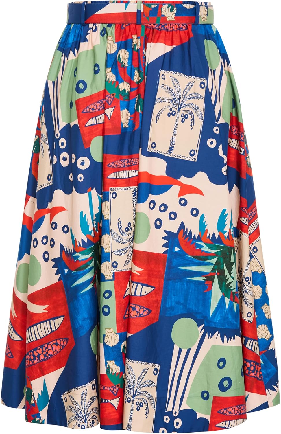City Chic Plus Size Skirt - Elysia Marine Print Belted Cotton