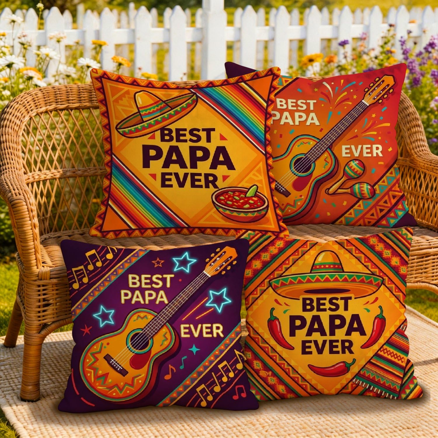 Federa per cuscino da esterno, motivo chitarra tradizionale, maracas, salsa, arancione, lavabile in lavatrice, per patio, veranda, terrazza, mobili da esterno, 55 x 55 cm