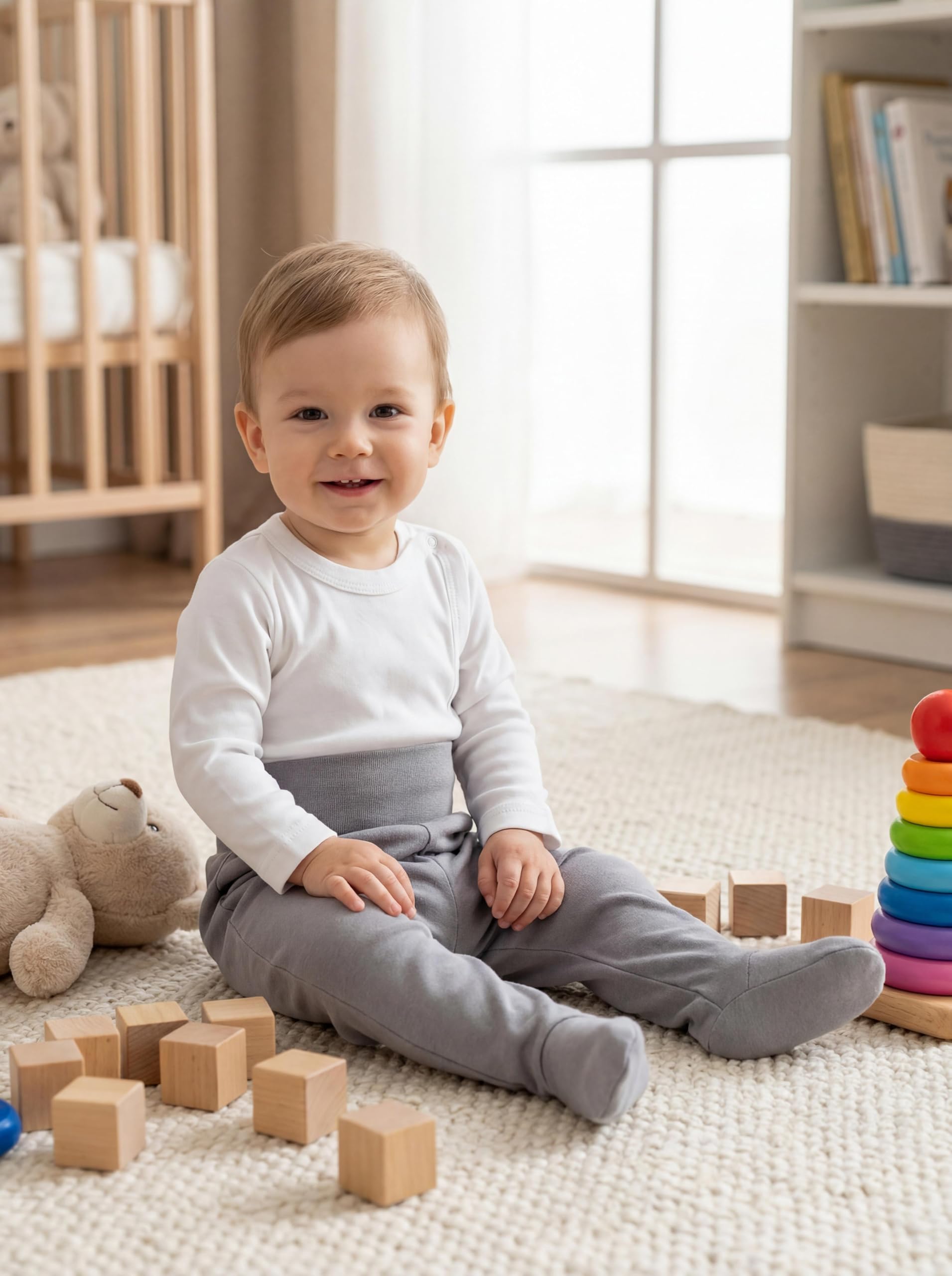 TupTam Pantalon Bébé Garçon avec Pieds 3 Pièces – Pantalon Bébé Confortable en Coton Doux