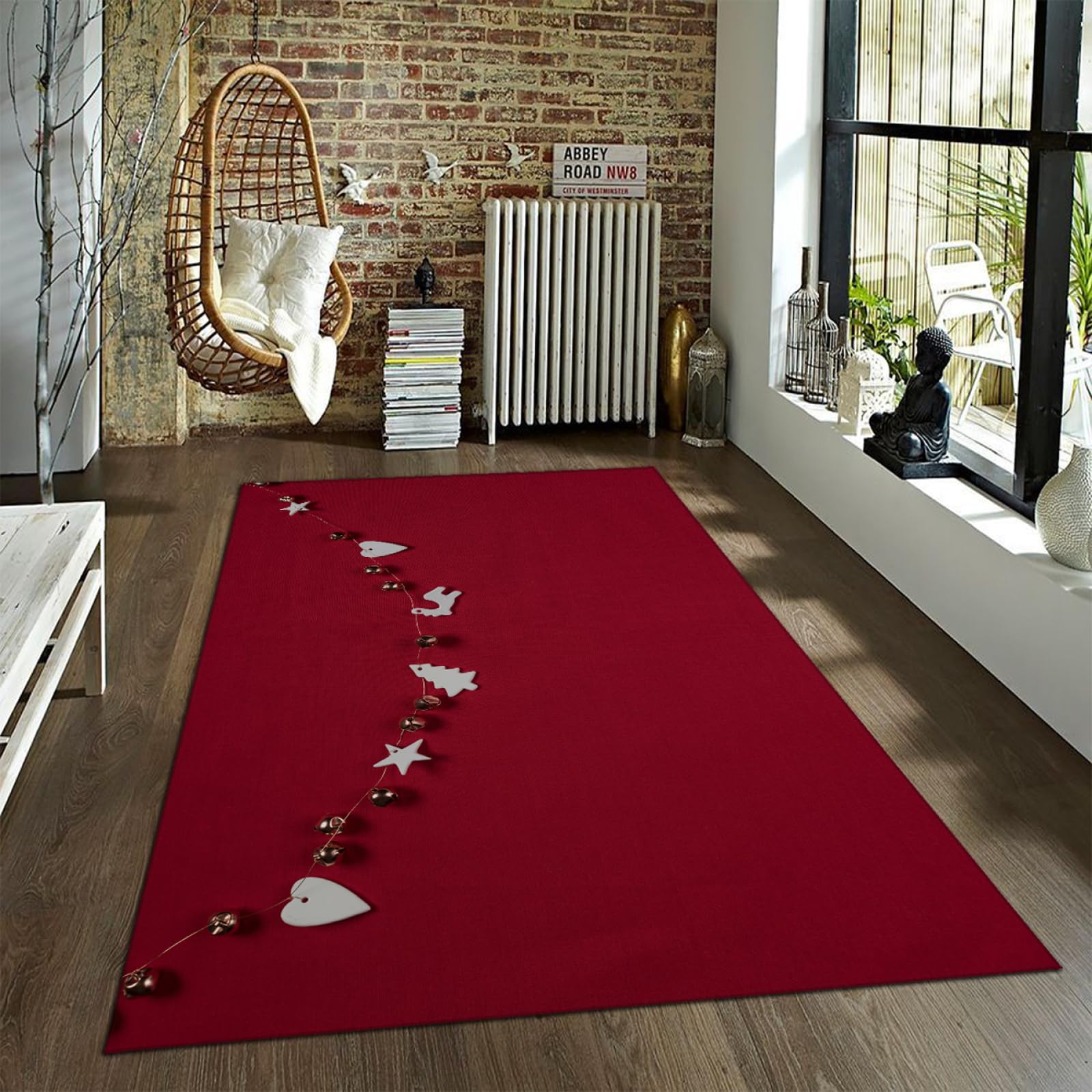 Alfombras de área navideña para Pasillo Alfombra de Cocina Antideslizante Alfombras de Piso Suave de Navidad roja para Entrada Dormitorio Chimenea Decoración de casa de Campo 180x300cm