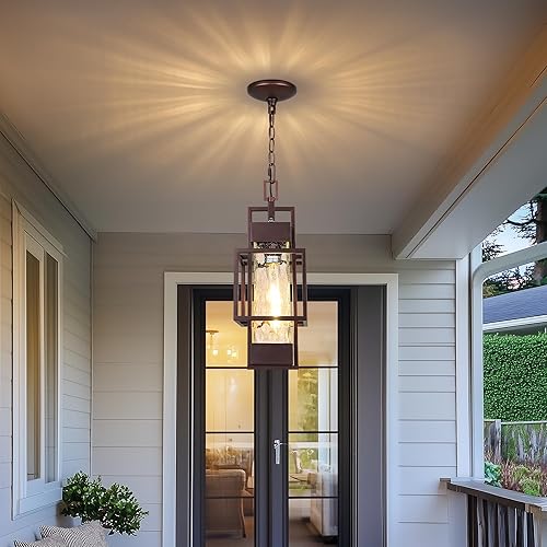 Miniatura 7 de PARTPHONER Lámpara colgante de 15 pulgadas para exteriores del atardecer al amanecer, moderna lámpara de araña de metal negro para exteriores,