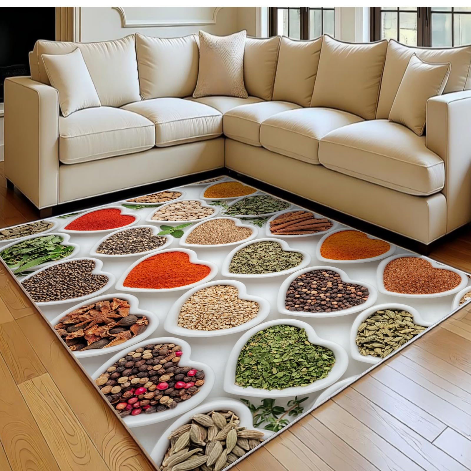 Grand tapis salon moderne blanc à motif épices de 160 x 230 cm