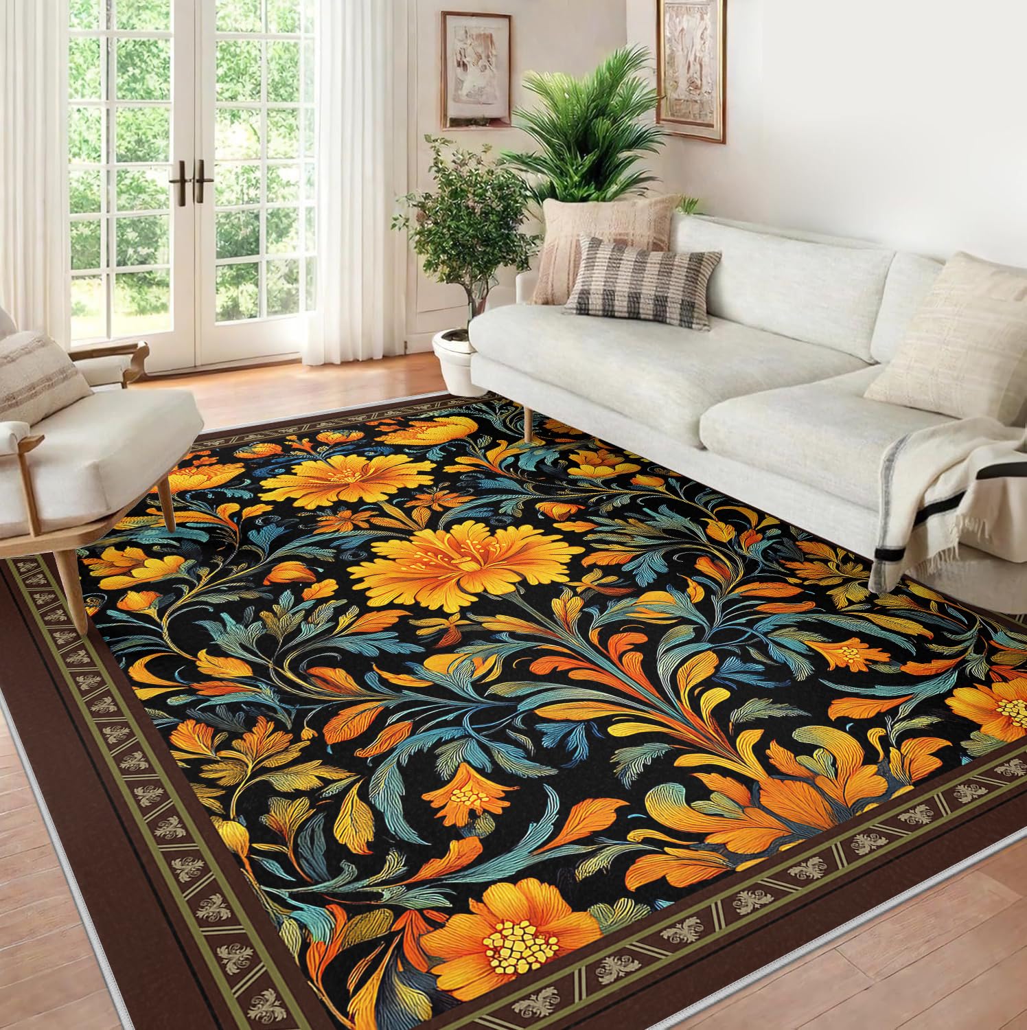 Tappeti botanici colorati 120x180cm lavabili in lavatrice per soggiorno camera da letto nursery stampe floreali nere gialle e blu pavimento interno
