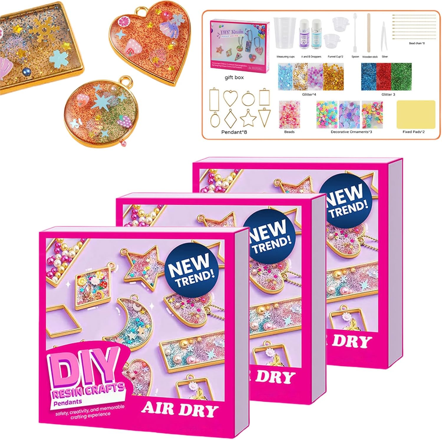 ZVLZVL DIY Resin Pendant, Jewelry Making Kit, Advanced DIY Handmade Crystal Epoxy Pendant, Resin Mold Kit- Creative Christmas Gift, Birthday Gift (3 Pack)