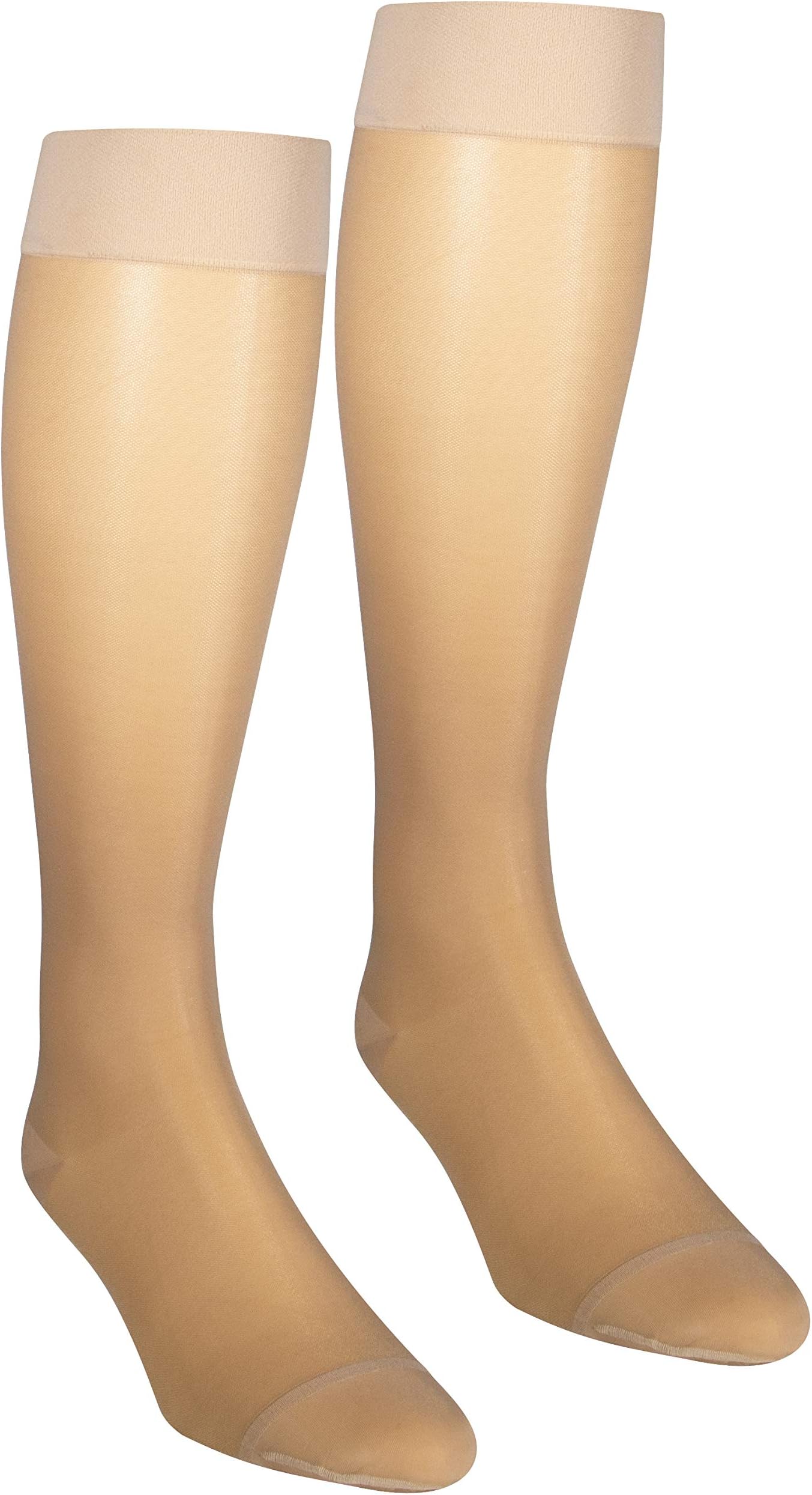 NuVein Sheer Compression Stockings, 15-20 mmHg Support, Women's Medium Denier Nylons, Knee High, Closed Toe, Beige, 3X-Large