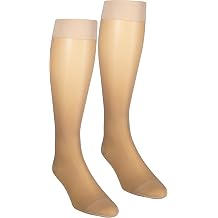 NuVein Sheer Compression Stockings, 15-20 mmHg Support, Womens Medium Denier Nylons, Knee High, Closed Toe, Beige, X-Large